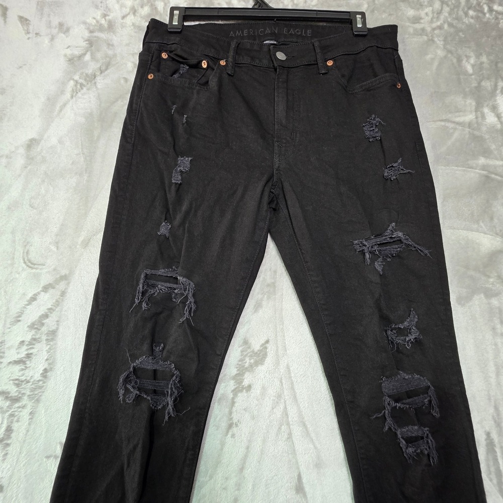 American Eagle Athletic Skinny Distressed Black Jeans Mens 33x32 - Picture 7 of 9
